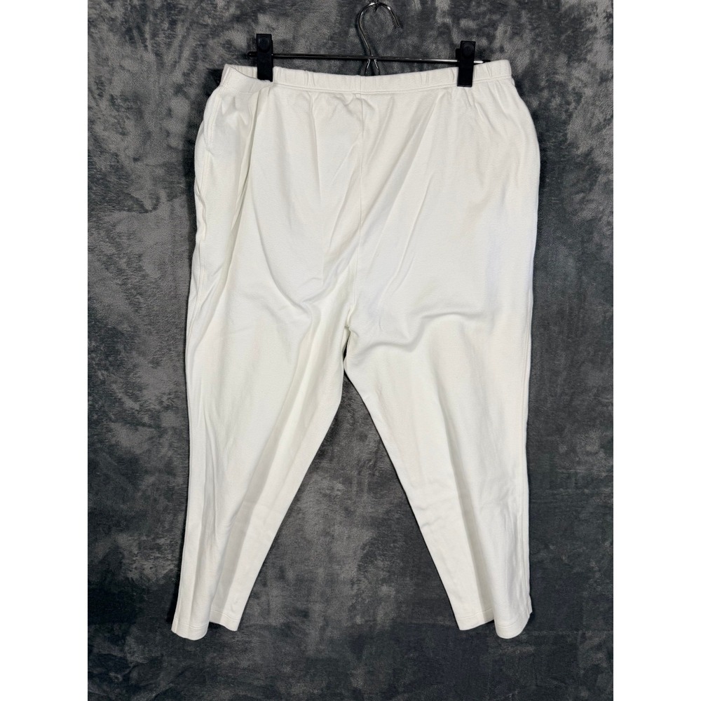 Lands End Womens Plus Capri Pants L 1X 18W White Cotton Elastic Waist Pockets - Picture 3 of 6
